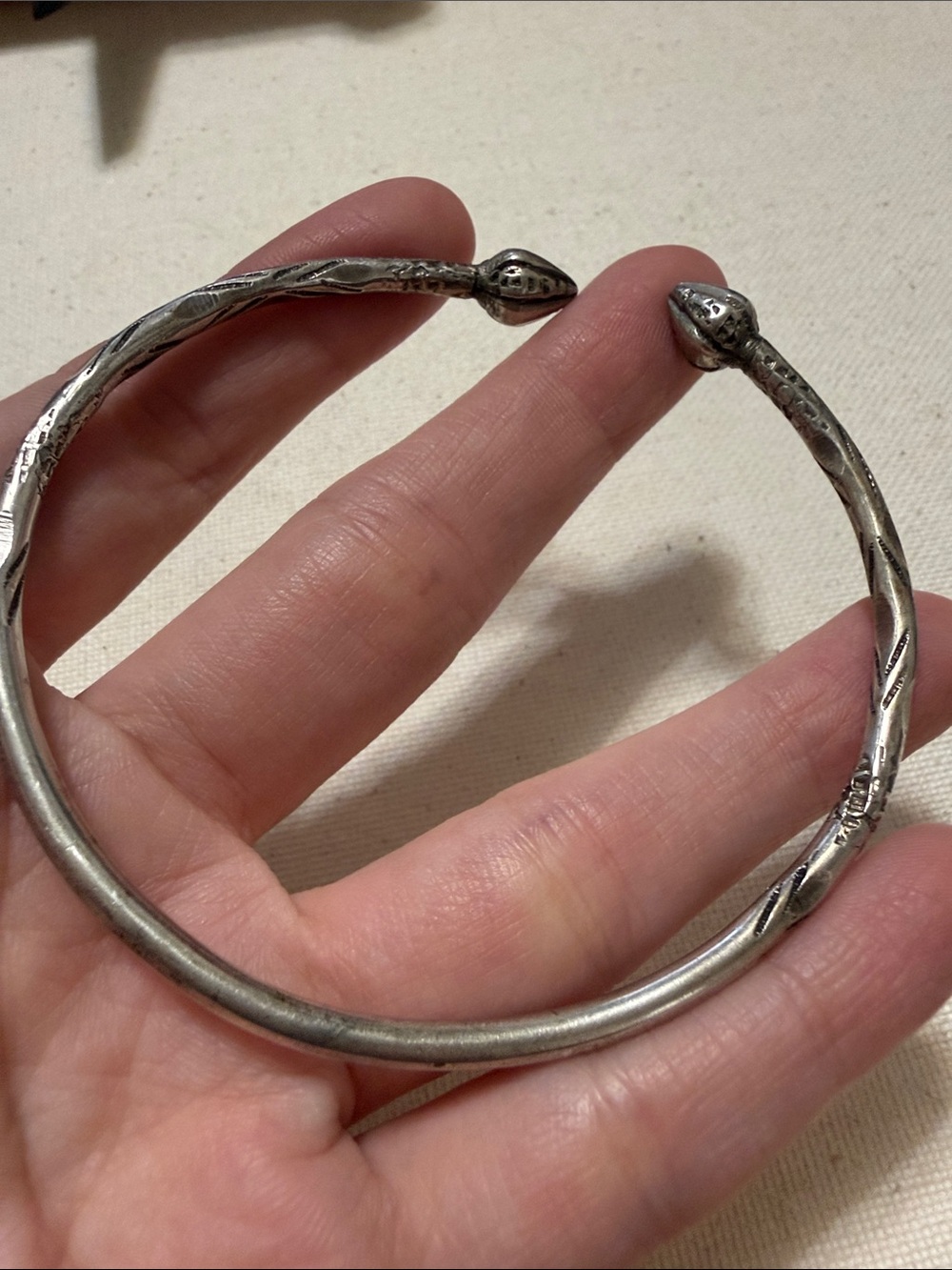 Sterling Silver Native Not Marked Snake-Head Cuff Bracelet - Picture 8 of 14